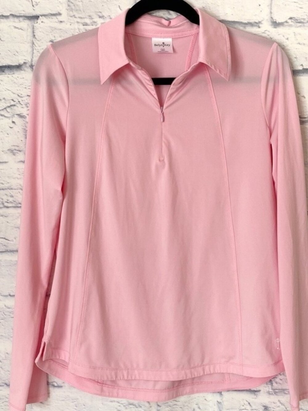 Belyn Key Glacier pink long sleeve polo top medium